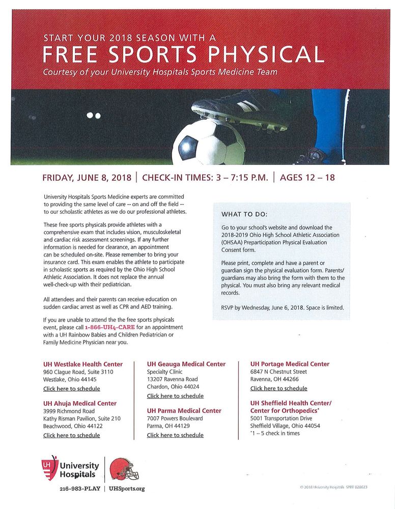 Free UH Sports Physicals (Fri., June 8, 2018) Grand Valley Local