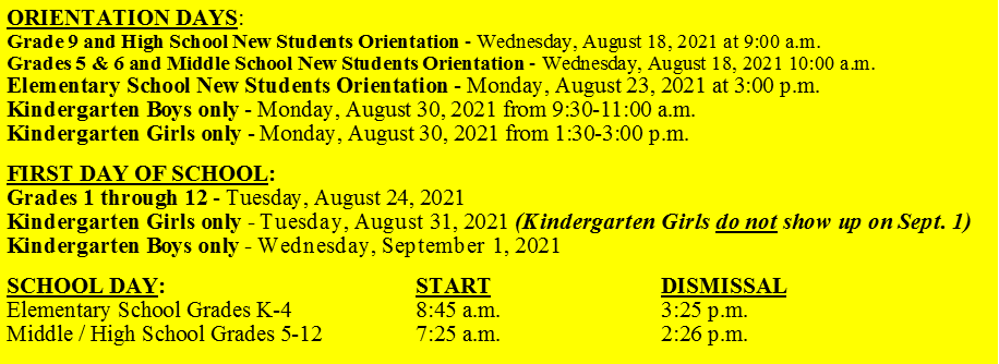 Important Dates & Times